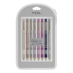 TUL® GL Series Retractable Gel Pens, Medium Point, 0.8 mm, Assorted Barrel Colors With Gold Lines, Assorted Metallic Ink, Pack Of 8 Pens