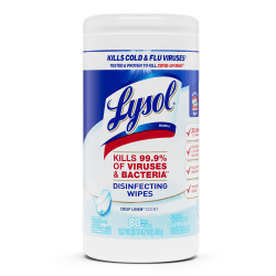 Lysol® Disinfecting Wipes, Crisp Linen Scent, 7" x 7.25", Canister Of 80
