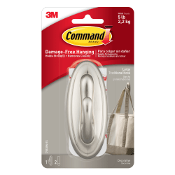 Command® Large Hook, 1 Hook, 2 White Adhesive Strips, Damage Free Hanging Picture Hangers, No Tools Wall Hanging for Back to School Dorm Organization For Living Spaces