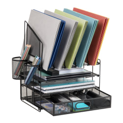 Office Depot® Brand Mesh Desk Organizer With Vertical Storage And Pen Holders, 16"H x 12-3/4"W x 9-1/2"D, Black