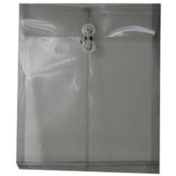 JAM Paper® Open-End Plastic Envelopes, Letter-Size, 9 3/4&quot; x 11 3/4&quot;, Button &amp; String Closure, Smoke Gray, Pack Of 12