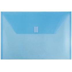 JAM Paper® Plastic Booklet Envelopes, Legal Size, 9 3/4" x 14 1/2", Hook &amp; Loop Closure, Blue, Pack Of 12