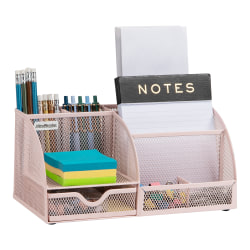 Mind Reader 7-Compartment Desktop Organizer, 5-1/4”H x 5-1/2”W x 11”D, Pink