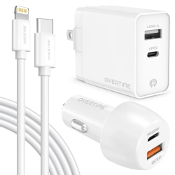 Overtime Wall And Car Charger Kit, 6', White, OHC6IC