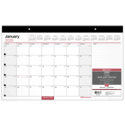 Office Depot Brand Monthly Desk Pad Calendar, 17 3/4" x 11", White, January 2026 to December 2026, OD20100026