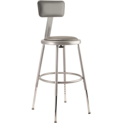 National Public Seating Adjustable Vinyl-Padded Task Stool, With Backrest, 32&quot; - 41 1/2&quot;H, Gray