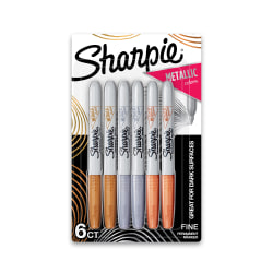 Sharpie® Metallic Markers, Bronze/Gold/Silver, Pack Of 6 Markers