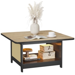 Bestier 35.43'' Modern Square Coffee Table with Open Storage and Led Light