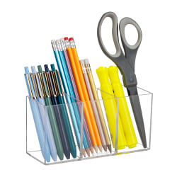 Mind Reader Pen And Accessories Holder, 3-1/2"H x 2-1/2"W x 7"D, Clear