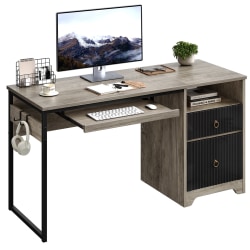 Bestier 56&quot;W Writing Computer Desk With Storage And Keyboard Tray, Gray