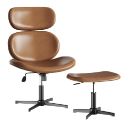 Bestier Swivel Accent Chair With Ottoman, Faux Leather, Brown