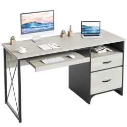 Bestier 56&quot;W Office Desk With Drawers &amp; Tray, White Wash