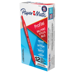 Paper Mate Ballpoint Pen, Profile Retractable Pen, Medium Point (1.0mm), Red, 12 Count