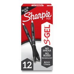 Sharpie® S Gel Pens, Bold Point, 1.0 mm, Black Barrel, Black Ink, Pack Of 12 Pens