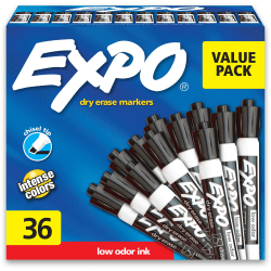 EXPO® Chisel-Tip Dry-Erase Markers, Black, Pack Of 36