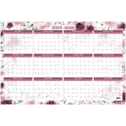 AT-A-GLANCE® BADGE Reversible Erasable Academic and Regular Year 2025-2026 Wall Calendar, Floral, Extra Large, 24&quot; x 36&quot;