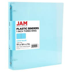 JAM PAPER 3 Ring Plastic Binder, 1 inch, Light Blue