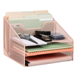 Mind Reader Desktop Vertical Paper Tray Organizer, 9-1/2” H x 11-1/2” W x 12-1/2” D, Pink