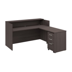 Bush Business Furniture Arrive 72"W L Shaped Reception Desk with Shelf and Mobile File Cabinet, Storm Gray, Standard Delivery
