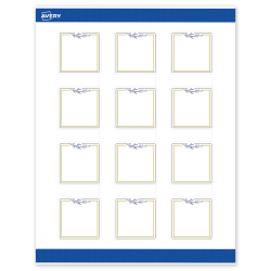 Avery® Print-To-The-Edge Labels &amp; Sure Feed®, S00-DNH-PRWMP10, 2&quot; x 2&quot;, Matte White, Preprinted Gold &amp; Navy Border &amp; Floral Design, Pack Of 120