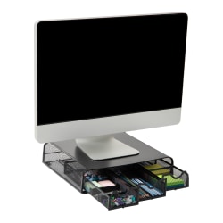 Mind Reader Metal Monitor Stand and Desk Organizer, 3"H x 12-1/2"W x 13-1/4"L, Black