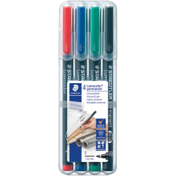 Staedtler Mars Lumocolor Permanent Markers Fine Point Assorted Colors Pack Of 4 Office Depot