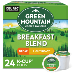 Green Mountain Coffee® Single-Serve Coffee K-Cup® Pods, Decaffeinated, Breakfast Blend, Carton Of 24