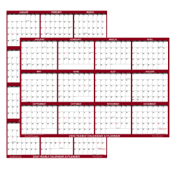 2026 SwiftGlimpse Yearly Reversible Erasable Wall Calendar, 18&quot; x 24&quot;, White/Maroon, January To December