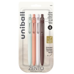 uniball&trade; Zento Liquid Gel Ink Retractable Pens, 4 Pack, Medium Point (0.7mm), Boho Barrels, Black Ink