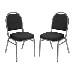 National Public Seating 9200 Series: Dome-Back  Premium Fabric Upholstered Banquet Stack Chair, Ebony Black Seat/Silvervein Frame, Set Of 2