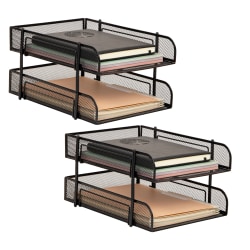 Mind Reader Stackable Paper Tray Desk Organizer, 7-1/2”H x 13-1/4”W x 10-1/2”D, Black, Set Of 2 Trays