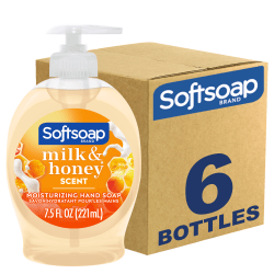 Softsoap Liquid Hand Soap Pump, Moisturizing Hand Soap Liquid, Milk &amp; Honey Scent, 7.5 fl oz, 6/Carton