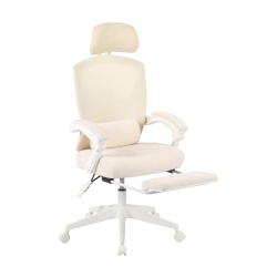 Realspace® Vallori Mesh/Fabric High-Back Chair With Retractable Footrest, Cream/White, BIFMA Compliant