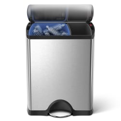 Photo 1 of **DAMAGED*** simplehuman® Rectangular Dual-Compartment Step Recycler Trash Can, 12.15 Gallons, Brushed Stainless Steel