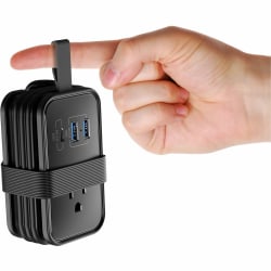 Portable Travel Power Strip, Compact Surge Protector With USB Ports, 3' Cord, Black