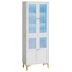 Bestier 65&quot;H 5-Shelf LED Lit Glass Door Storage Cabinet, Adjustable Shelves Bookcase, Display Cabinet for Home Office, White
