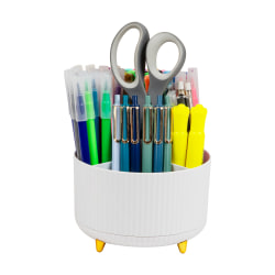 Mind Reader Rotating Pen Cup, 4-3/4”H x 5-3/4”W x 5-3/4”D, White