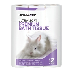Highmark® 2-Ply Toilet Paper, 51-5/16' Rolls, White, 154 Sheets Per Roll, 12 Rolls Per Pack, Case Of 4 Packs