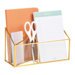 Mind Reader 4-Compartment Glass Desktop Organizer, 5-1/2”H x 4”W x 9-13/16”D, Clear/Copper, Total Qty 1
