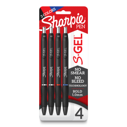 Sharpie® S Gel Pens, Bold Point, 1.0 mm, Black Barrels, Assorted Ink, Pack Of 4 Pens