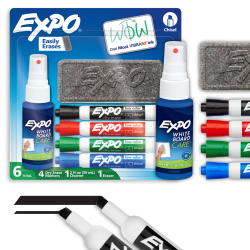 EXPO® Dry-Erase Starter Kit, Low Odor, Chisel-Tip, Assorted Ink Colors, Pack Of 4 Markers