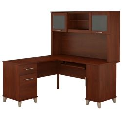 Bush Furniture Somerset L Shaped Desk With Hutch, 60&quot;W, Hansen Cherry, Standard Delivery
