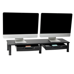Mind Reader Dual-Monitor Stand With Drawers, 6-1/2"H x 11"W x 38-1/2"D, Black