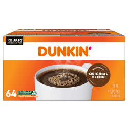 Dunkin' Donuts Single-Serve Coffee K-Cup® Pods, Original Blend, Medium Roast, Carton Of 64 Pods