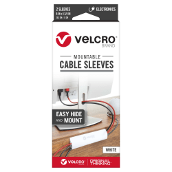 VELCRO® Brand Mountable Cable Sleeves, 8&rdquo; x 4-3/4&rdquo;, White, Pack Of 2 Sleeves, VEL-30796-USA