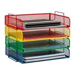 Mind Reader 4-Piece Stackable Paper Tray Desktop Organizer, 11-1/2”H x 9-3/4”W x 13-1/4”D, Multicolor