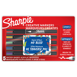 Sharpie® Creative Markers, Water-Based Acrylic Markers, Brush Tip, Assorted Core Colors, 5 Count