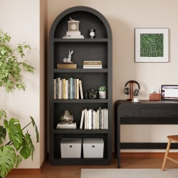 Bestier 75" Wood Arched 5-Shelf Bookcase with Adjustable Shelves, Vertical Storage Display Rack, Black