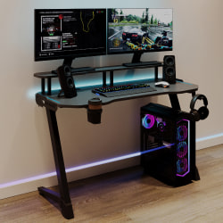 RS Gaming&trade; Venno 2.0 RGB Gaming Computer Desk with Hutch &amp; Integrated Power, Black, BIFMA Compliant