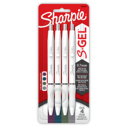 Sharpie S-Gel Retractable Gel Pens, Medium Point, 0.7mm  White Barrels, Assorted Inks, Pack Of 4 Pens